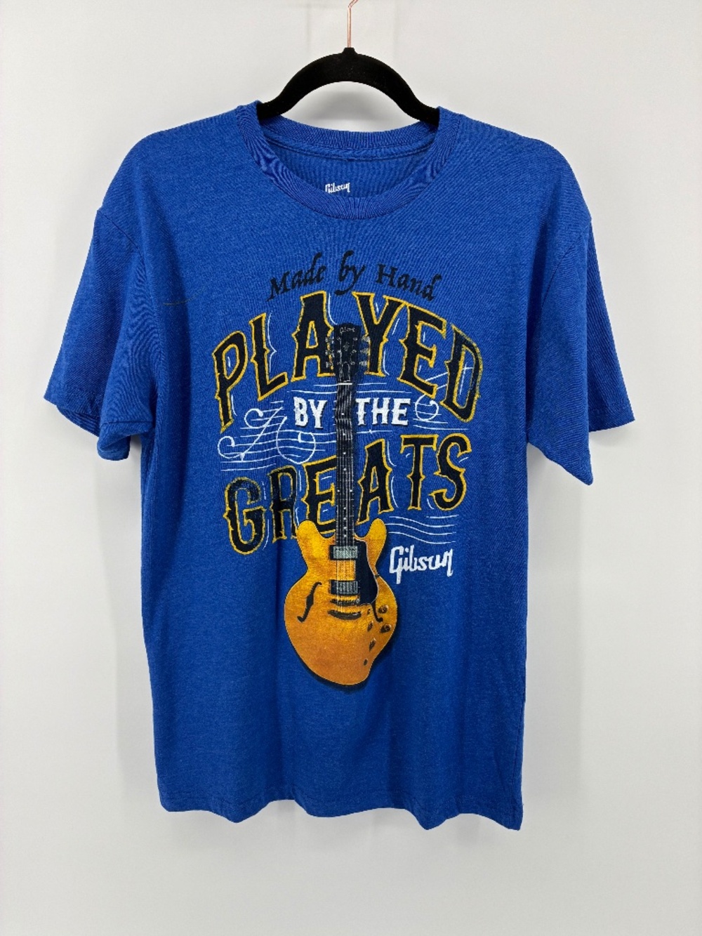 MASSIVE $10 SALE Gibson Royal Blue T-Shirt with Guitar Graphic